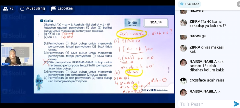Cuplikasi live class Skolla
