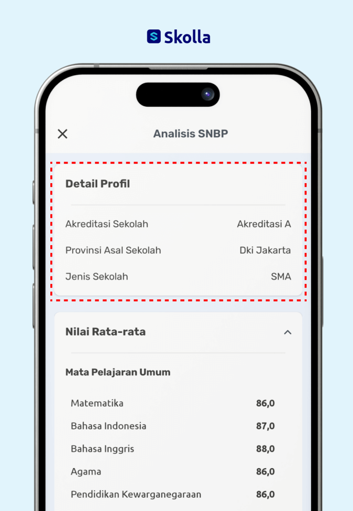 Rasionalisasi jurusan di fitur Analisis SNBP Skolla