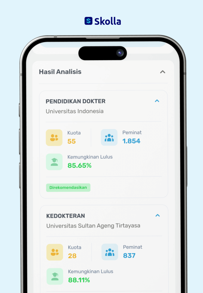 Rasionalisasi jurusan di fitur Analisis SNBP Skolla