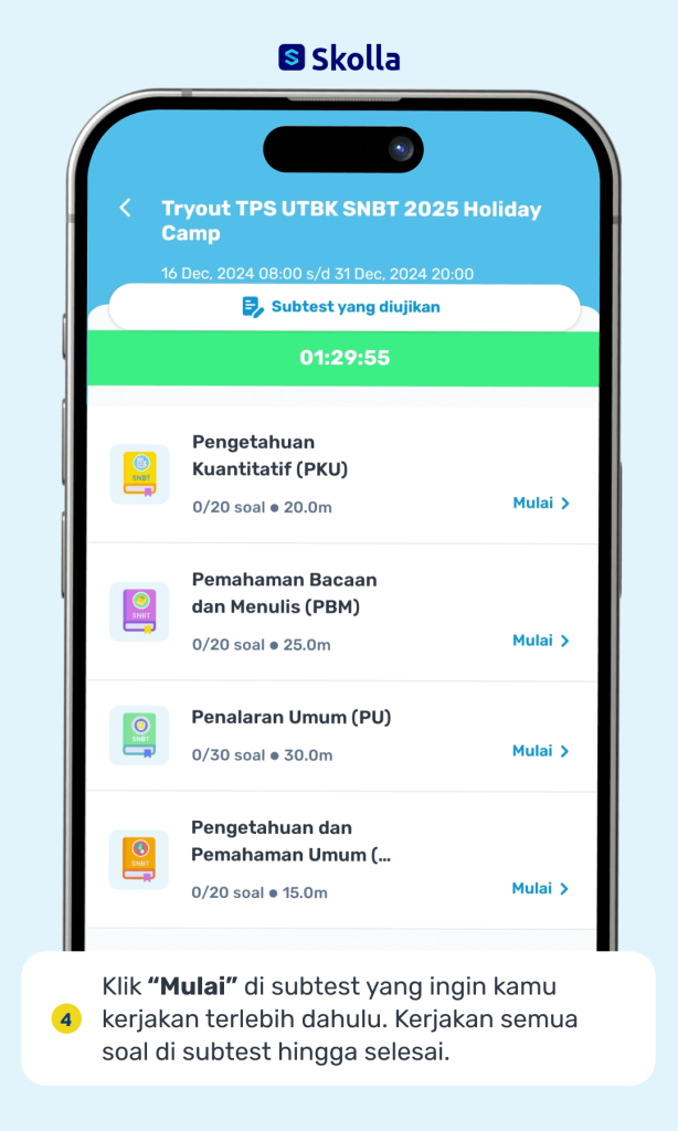 Tryout Online UTBK SNBT di aplikasi Skolla