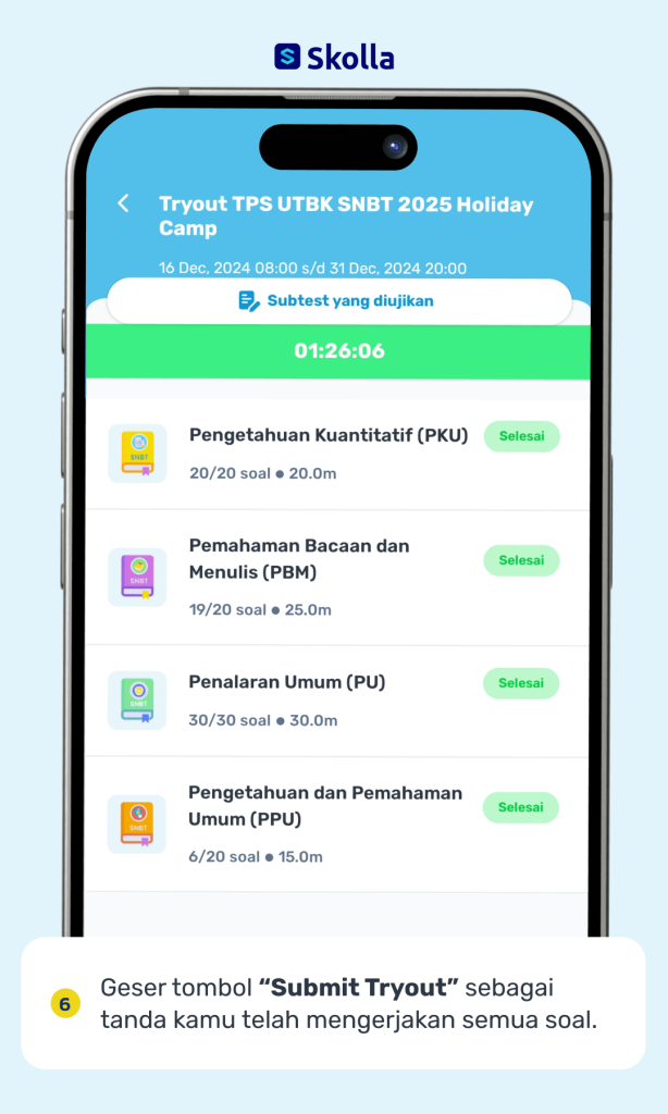 Tryout Online UTBK SNBT di aplikasi Skolla