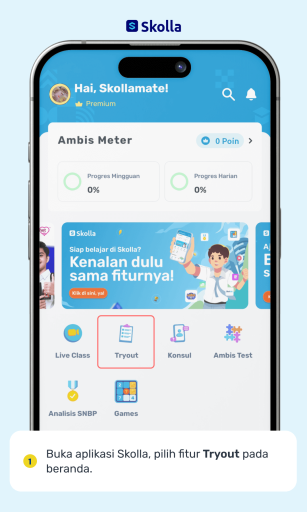 Tryout Online UTBK SNBT di aplikasi Skolla