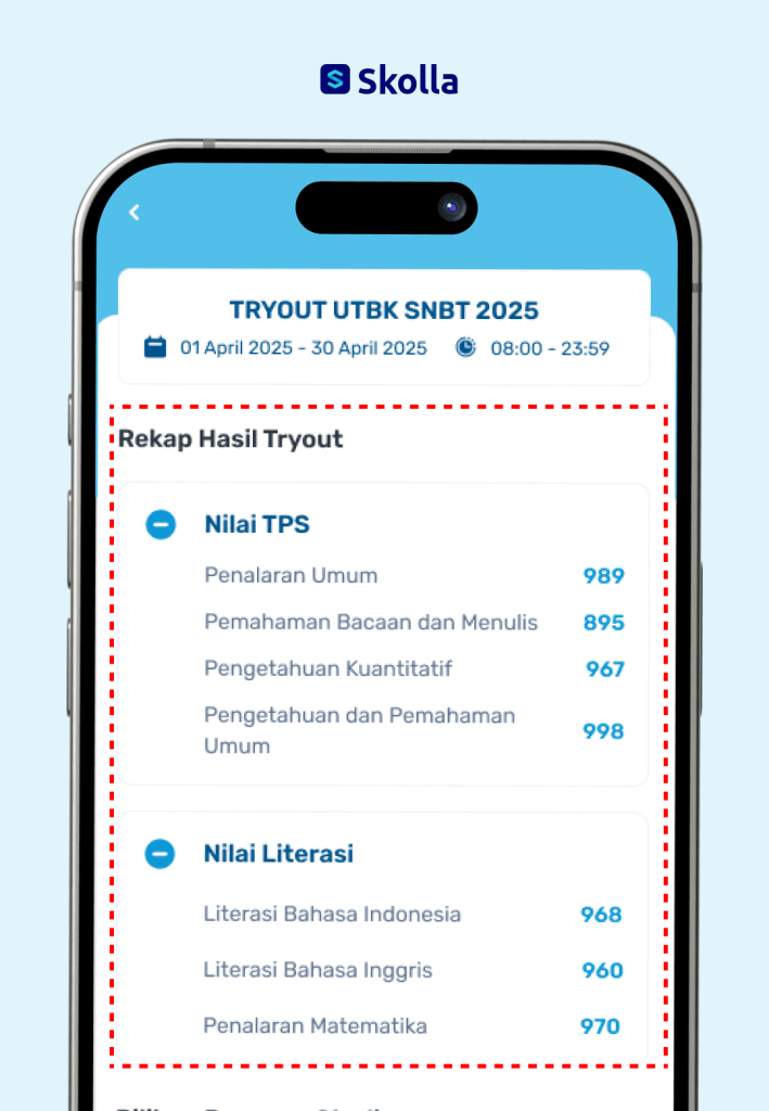 Tryout Online UTBK SNBT di aplikasi Skolla